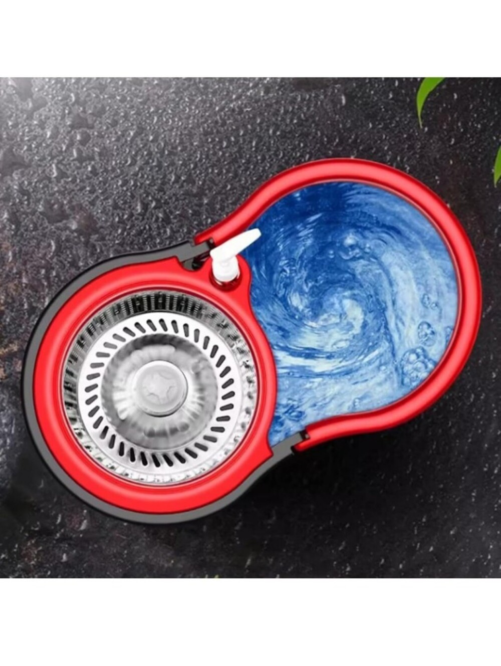 Black & Red Spin Mop Bucket System with 3 Microfiber Replacement Heads